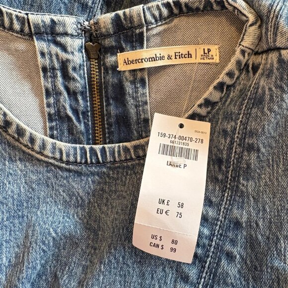 NWT Abercrombie & Fitch Mila High-Neck Blue Denim Mini Dress - Size Large Petite - Picture 3 of 6